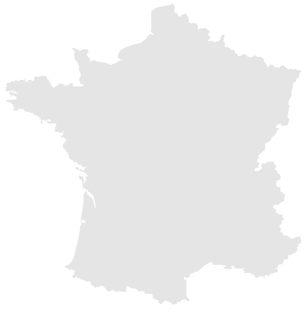 Carte de la France grise représentant les récentes références (2019-2020) d'Axium Solutions